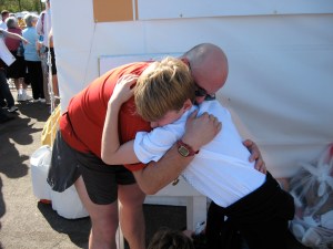 Sharing a tear with my son at the family reunion area at WDW Marathon 2009