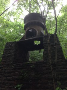 Ruffner Mountain had a stone quarry and iron ore mine up to the 1950s.  This is an ore crusher.  Above this area is the mine that fed the crusher.  And we ran along the old rail bed that transported the ore. (Thanks Eric Stanley and Vanessa Stroud)